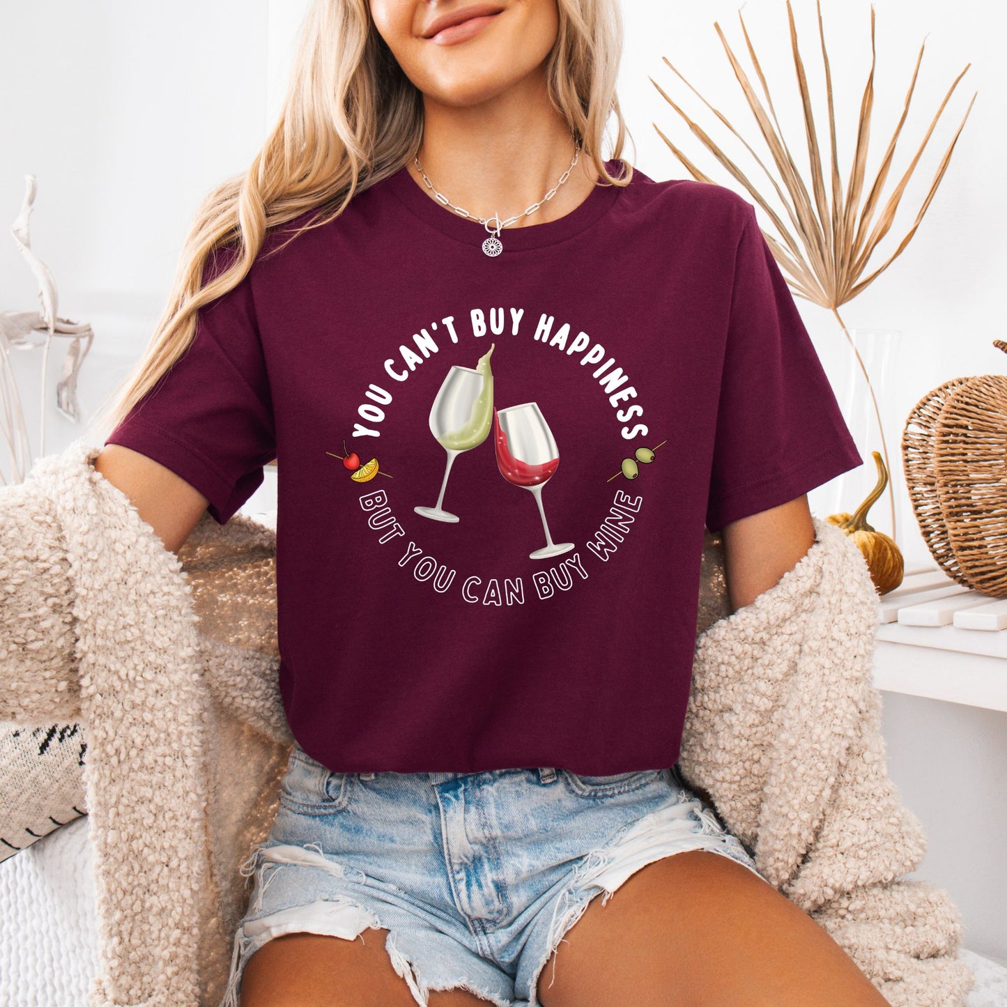 Funny Wine Lover Shirt – You Can’t Buy Happiness But You Can Buy Wine Tee | Bella + Canvas Unisex