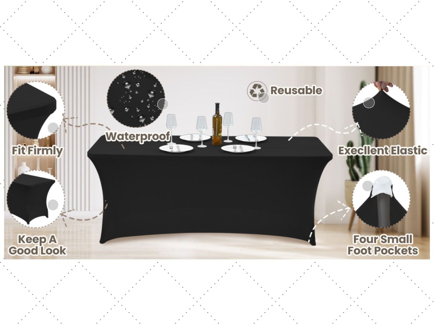 Custom 6ft Tablecloth with Logo: Waterproof Polyester Event Table Cover