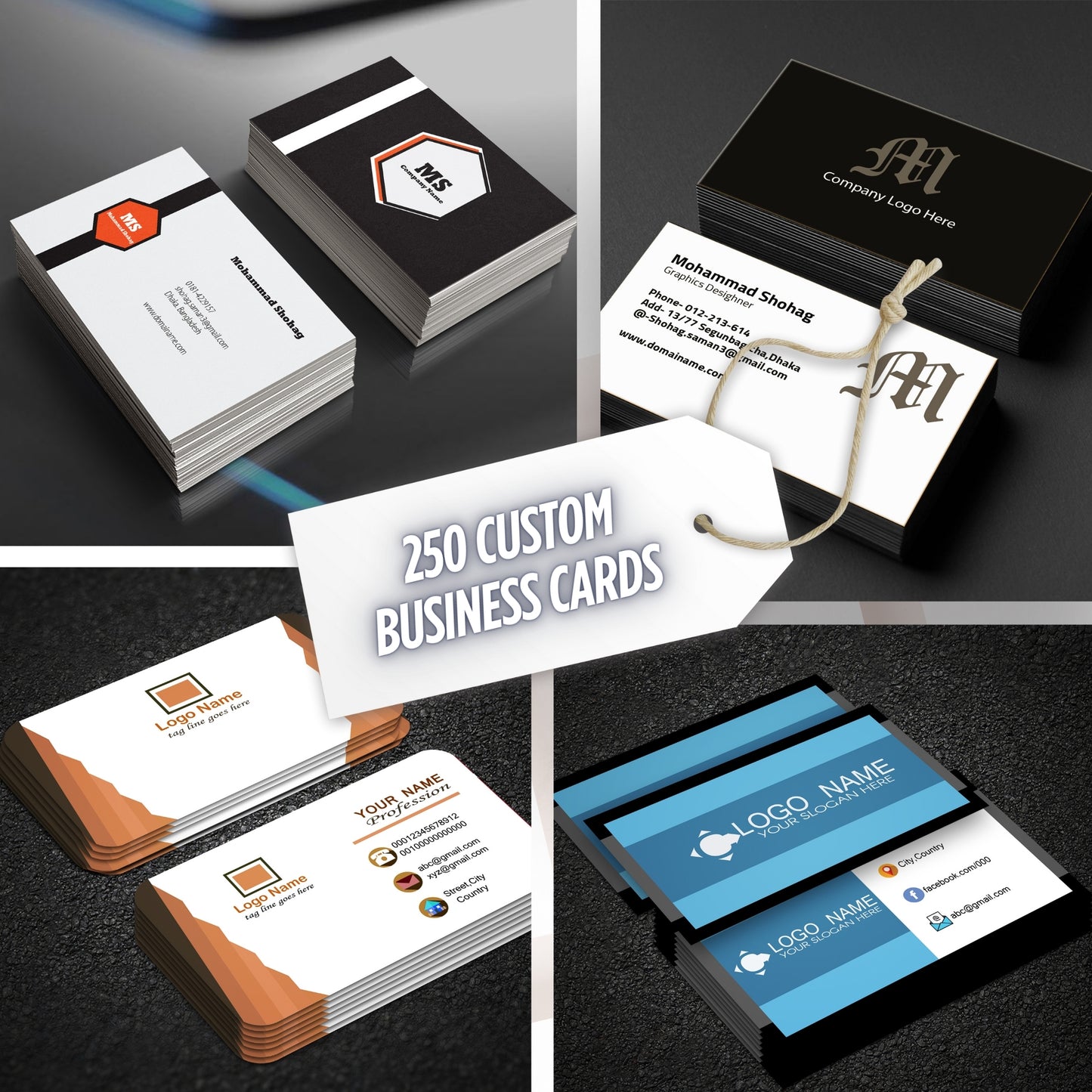 (250) Custom Business Cards β Free Design + QR Code/VCard