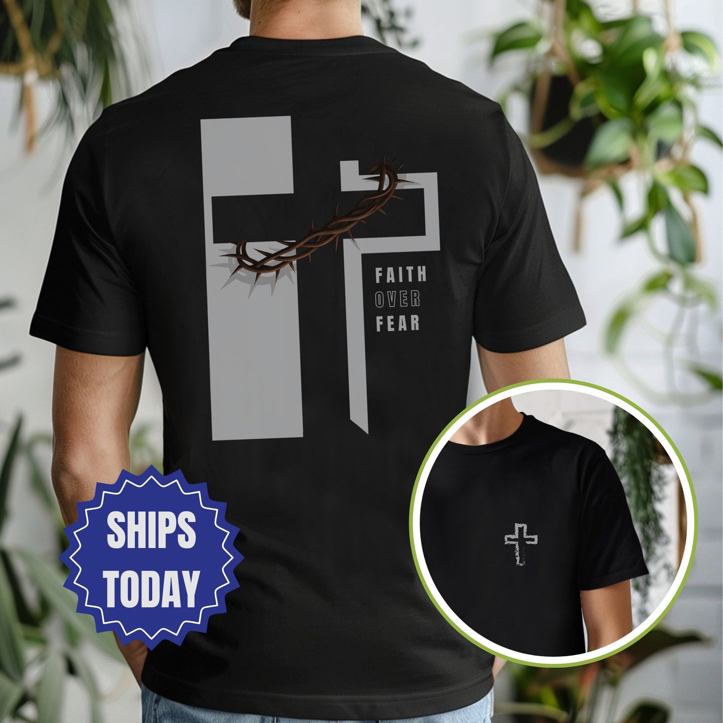 Faith Over Fear Christian Shirt – Crown of Thorns Cross Tee