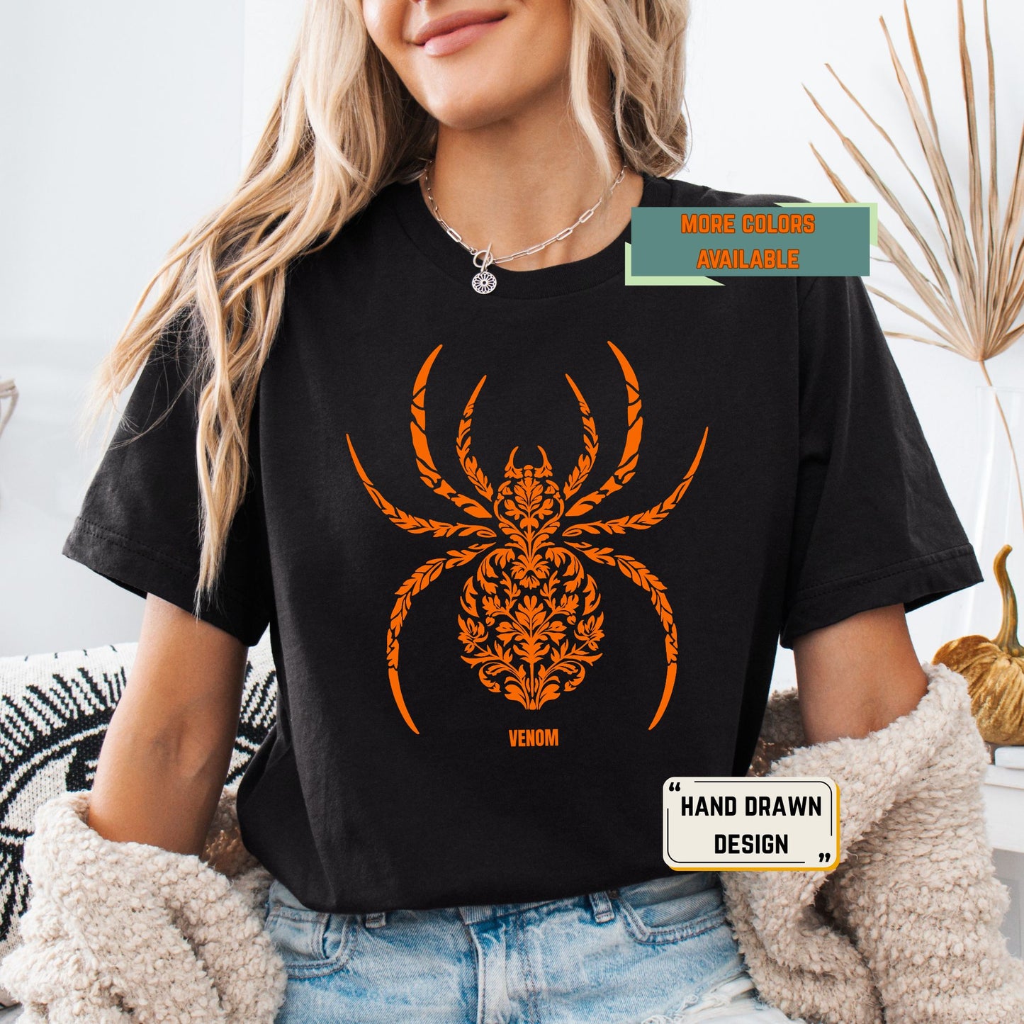 Venom Spider Graphic Tee – Gothic Halloween Shirt, Hand Drawn Oversized Grunge T-Shirt