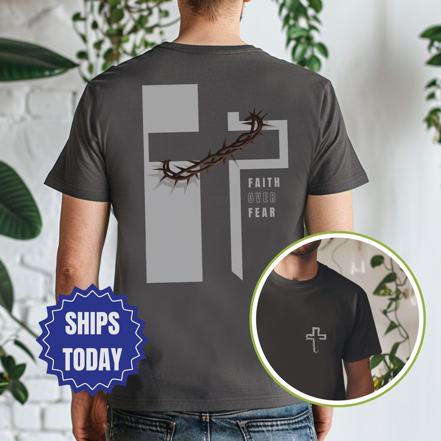 Faith Over Fear Christian Shirt – Crown of Thorns Cross Tee