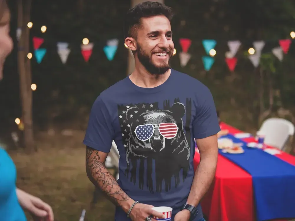 4th of July Bear Shirt – Patriotic USA Flag Glasses Tee for Men & Women-Shirt in a Cup