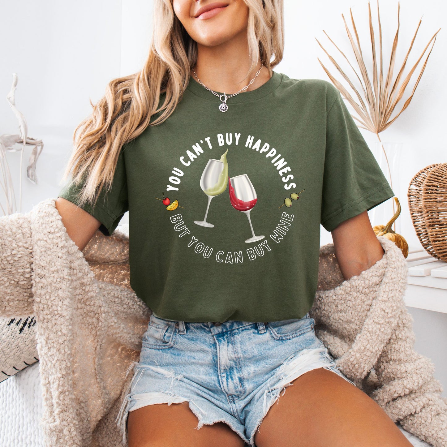 Funny Wine Lover Shirt – You Can’t Buy Happiness But You Can Buy Wine Tee | Bella + Canvas Unisex