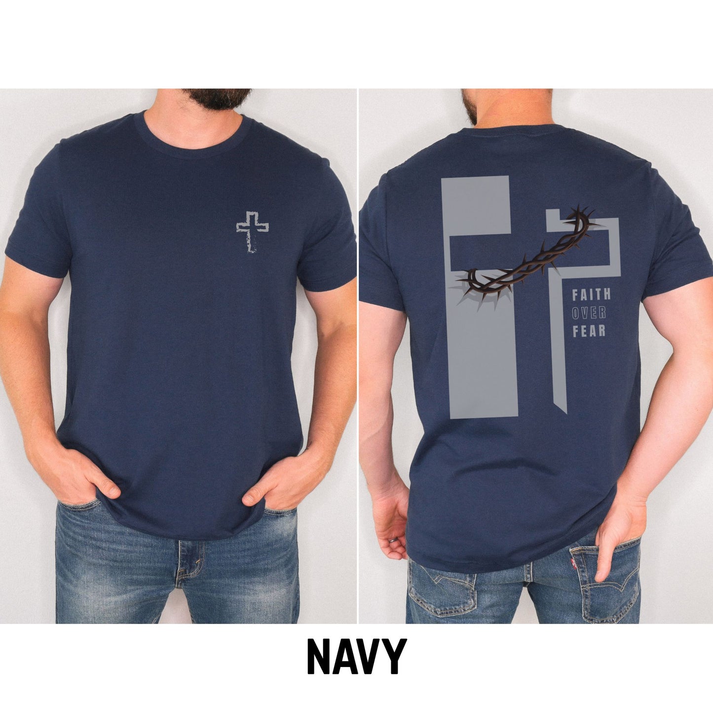 Faith Over Fear Christian Shirt – Crown of Thorns Cross Tee