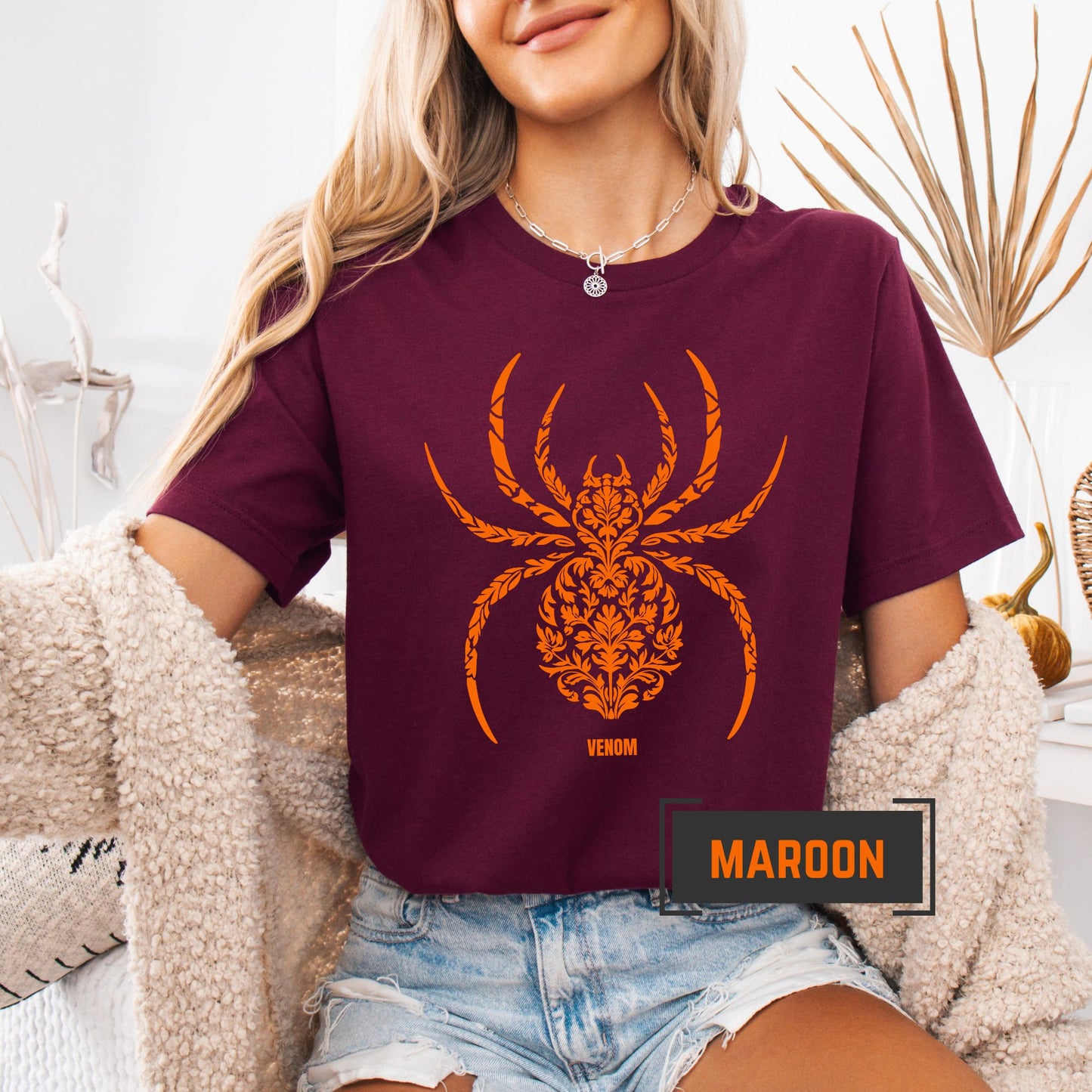 Venom Spider Graphic Tee – Gothic Halloween Shirt, Hand Drawn Oversized Grunge T-Shirt