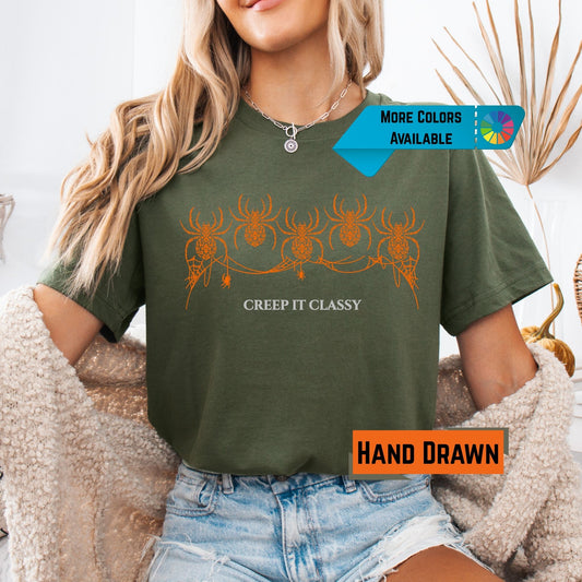 Creep It Classy Halloween Shirt β Hand Drawn Spider Design