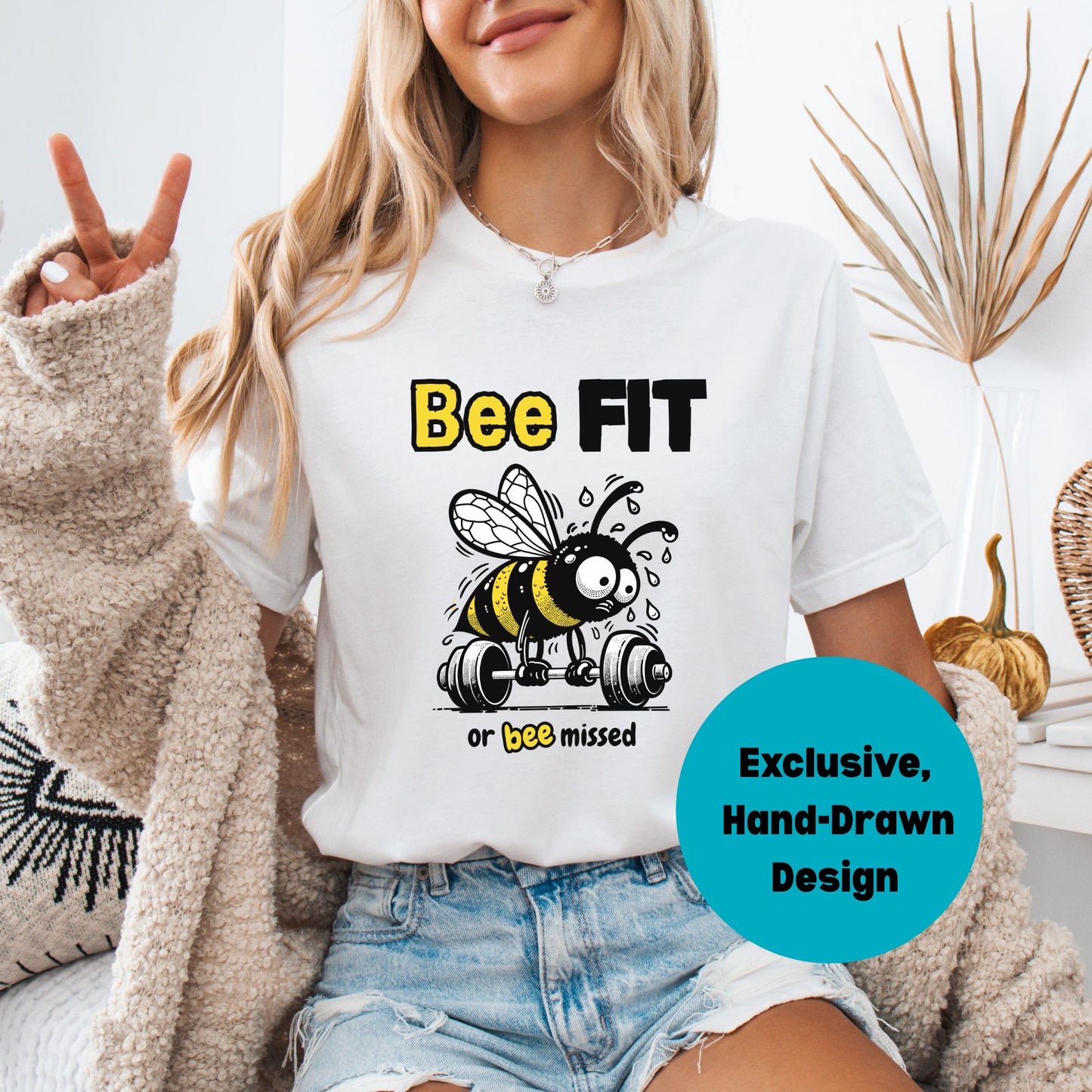 Funny Bee FIT Gym Shirt – Bella+Canvas – Hand-Drawn