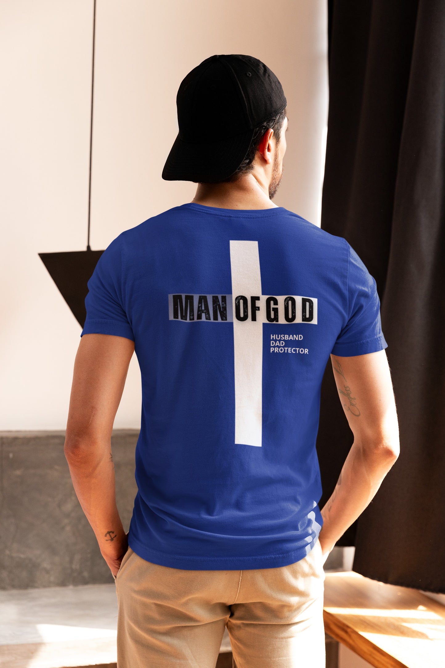 Man of God Christian T-Shirt – Faith-Based Father's Day Gift | M.O.G. Front & Cross Back Design