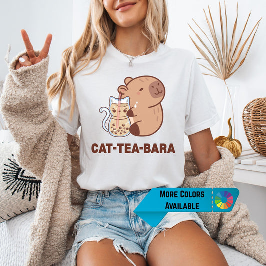 Cat-Tea-Bara Shirt ā Funny Capybara Boba Tea Shirt | Kawaii Pun Tee for Boba & Animal Lovers