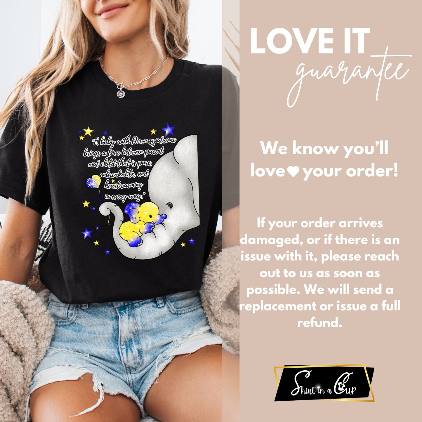 Down Syndrome Awareness Shirt – Elephant & Baby Quote Tee – Bella+Canvas 3001