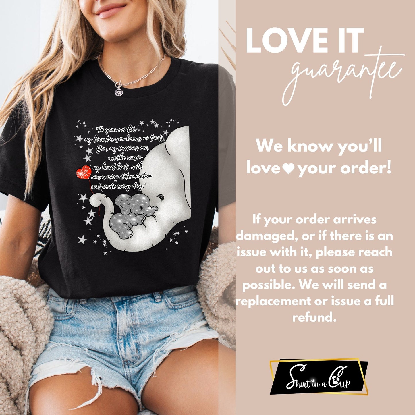 Dyslexia Awareness Shirt β Hand Drawn Elephant Parent and Child Design β Bella + Canvas Soft Tee β Inspirational Quote β Support Neurodiversity