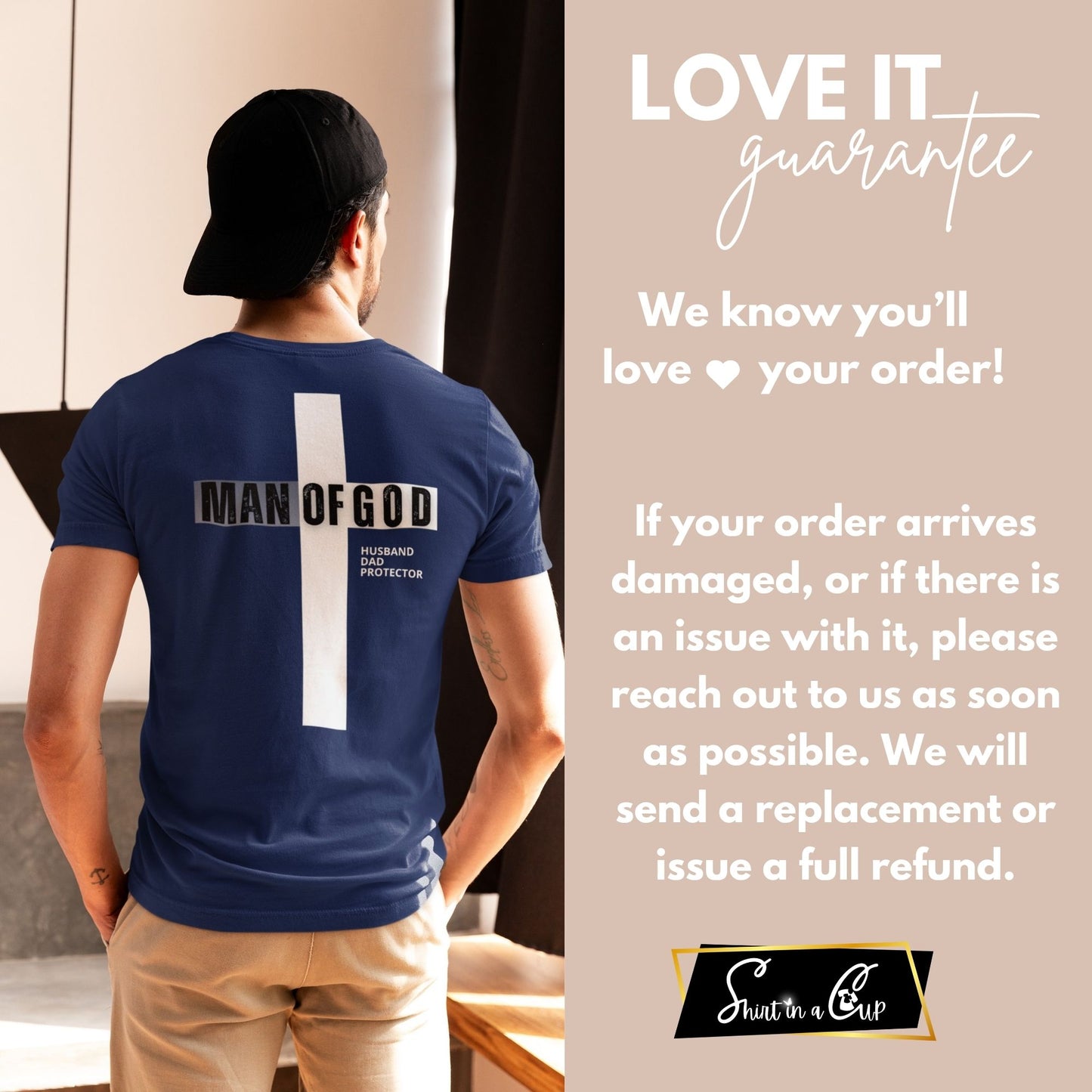 Man of God Christian T-Shirt – Faith-Based Father's Day Gift | M.O.G. Front & Cross Back Design