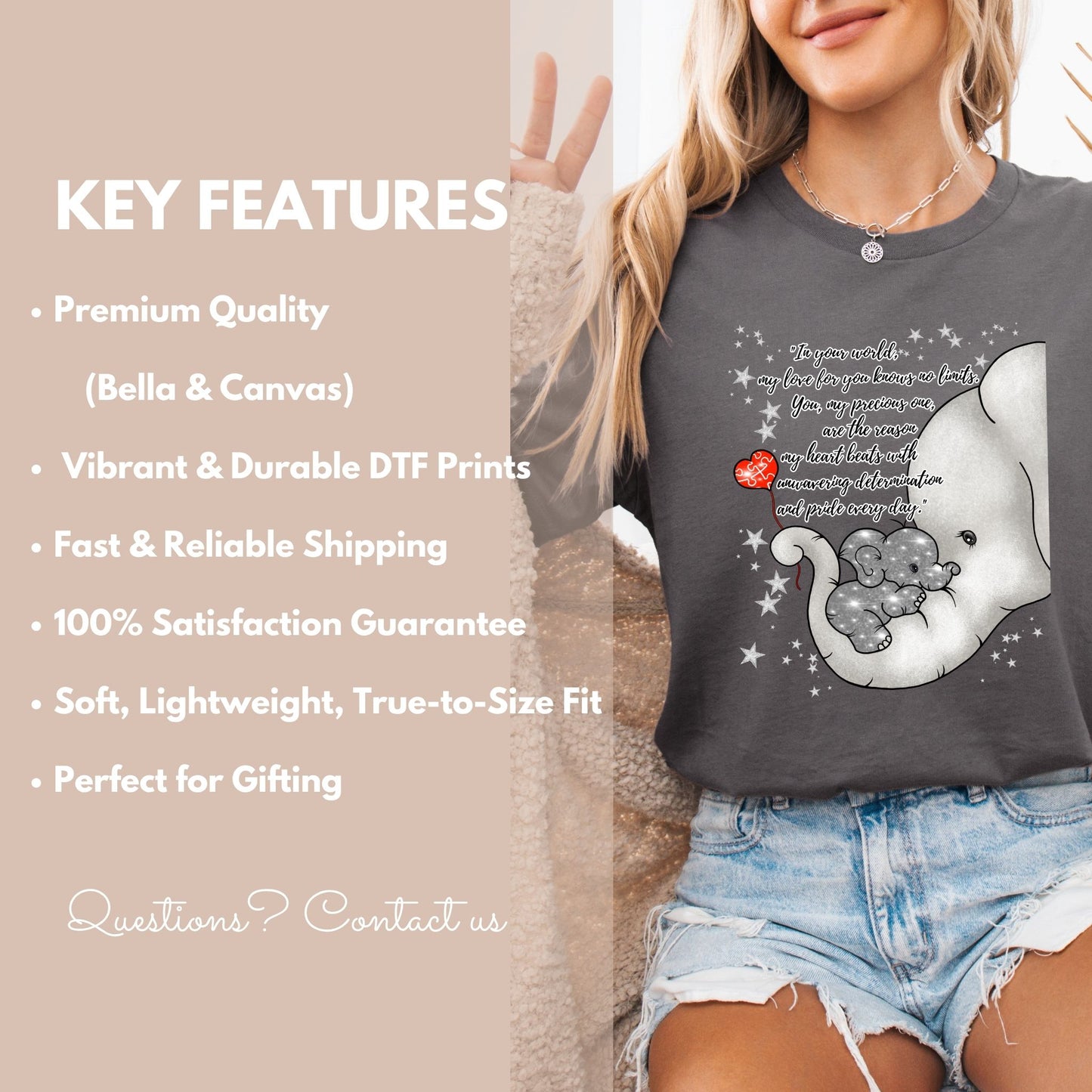 Dyslexia Awareness Shirt β Hand Drawn Elephant Parent and Child Design β Bella + Canvas Soft Tee β Inspirational Quote β Support Neurodiversity