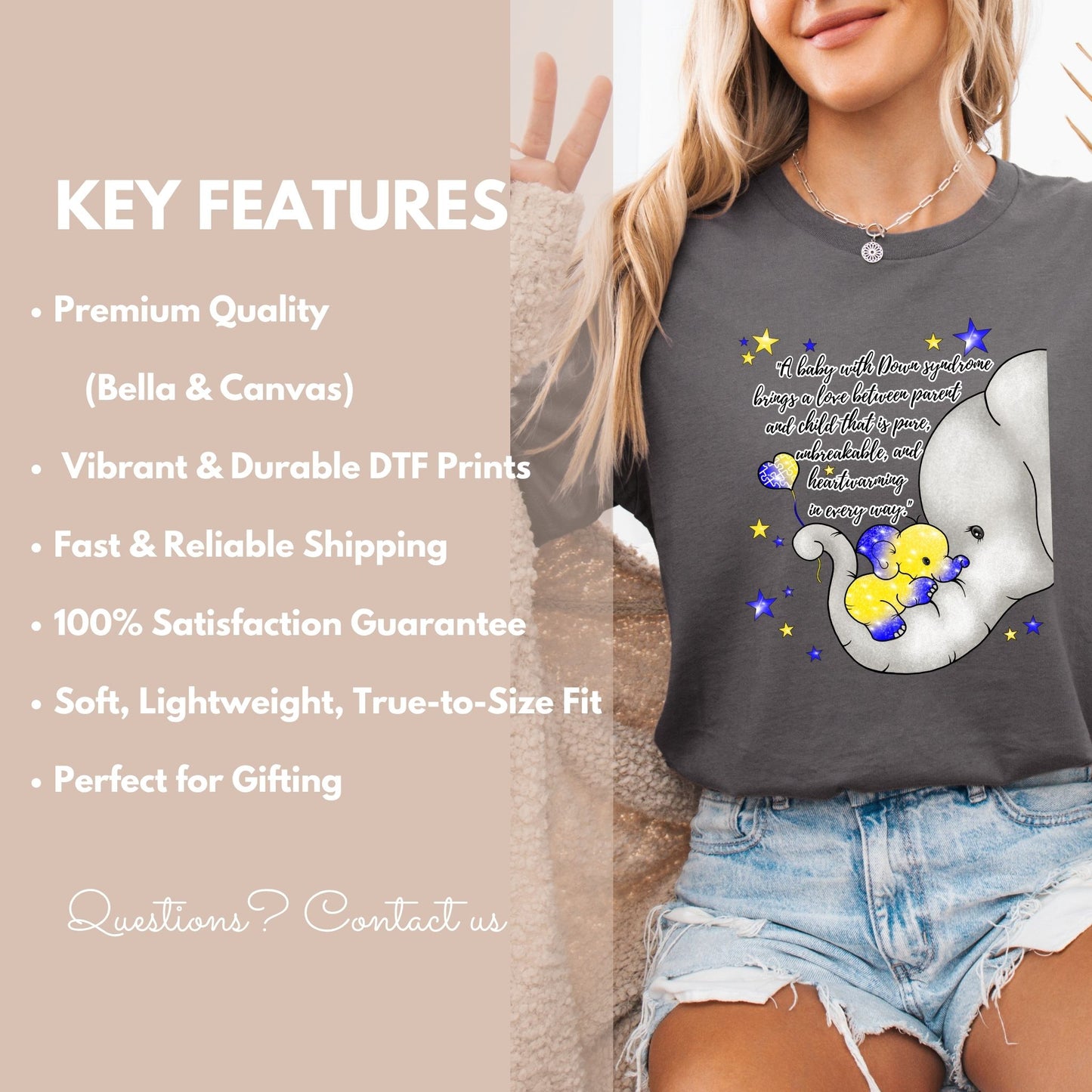 Down Syndrome Awareness Shirt – Elephant & Baby Quote Tee – Bella+Canvas 3001