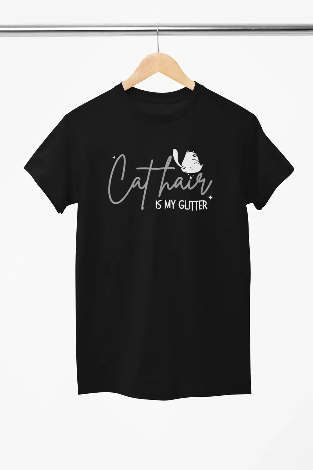 CAT HAIR Is My GLITTER Shirt – Funny Cat Mom Tee – Unisex T-Shirt for Cat Lovers-Shirt in a Cup