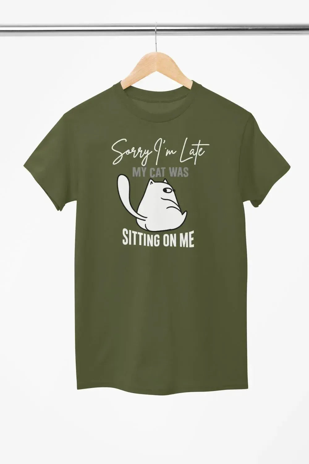 Funny Cat Shirt – Sorry I’m Late My Cat Was Sitting on Me – Cat Lover T-Shirt – Unisex Tee-Shirt in a Cup