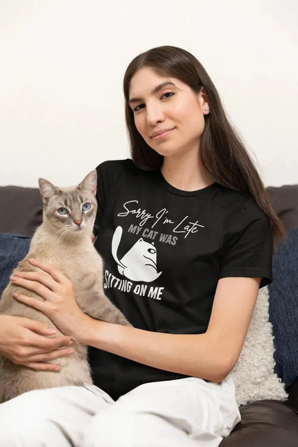 Funny Cat Shirt – Sorry I’m Late My Cat Was Sitting on Me – Cat Lover T-Shirt – Unisex Tee-Shirt in a Cup