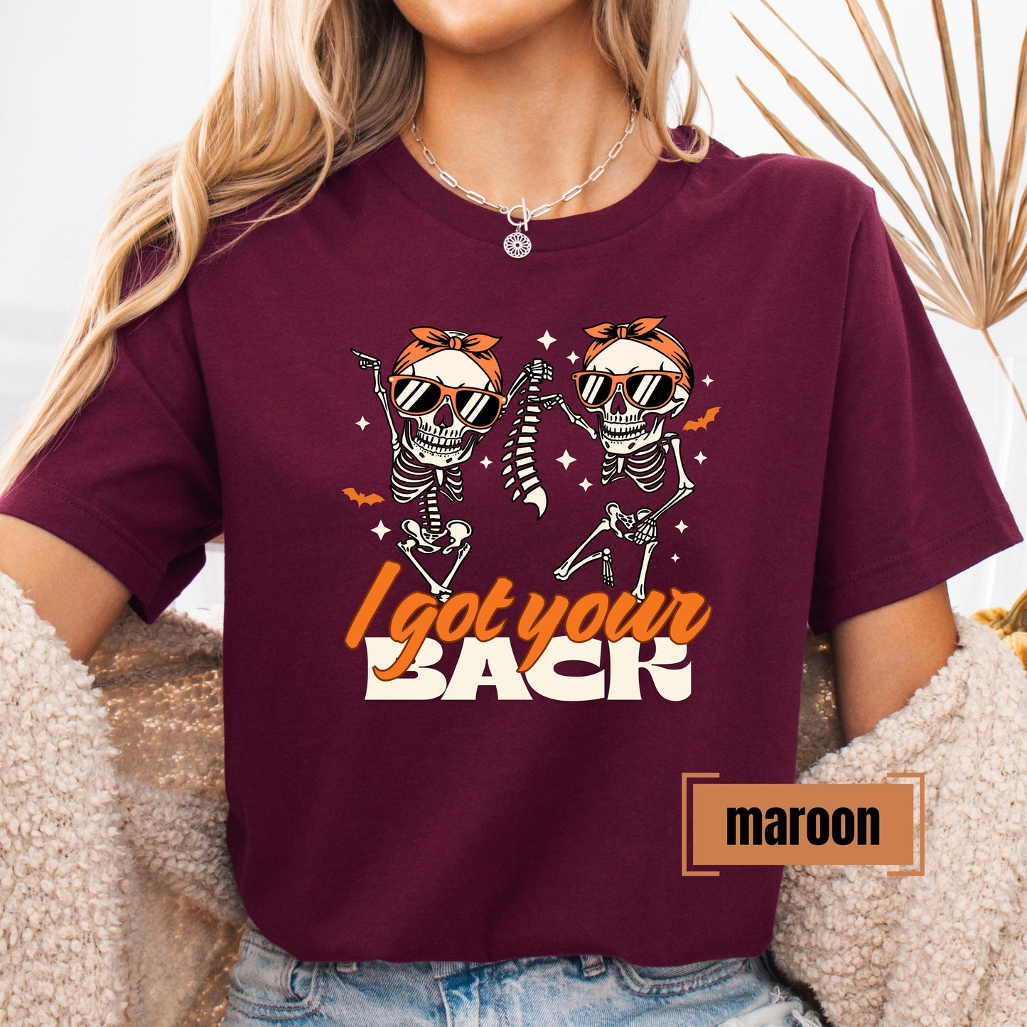 I Got Your Back Skeleton Shirt – Funny Retro Halloween Graphic Tee – Bella+Canvas Soft Spooky Season T-Shirt