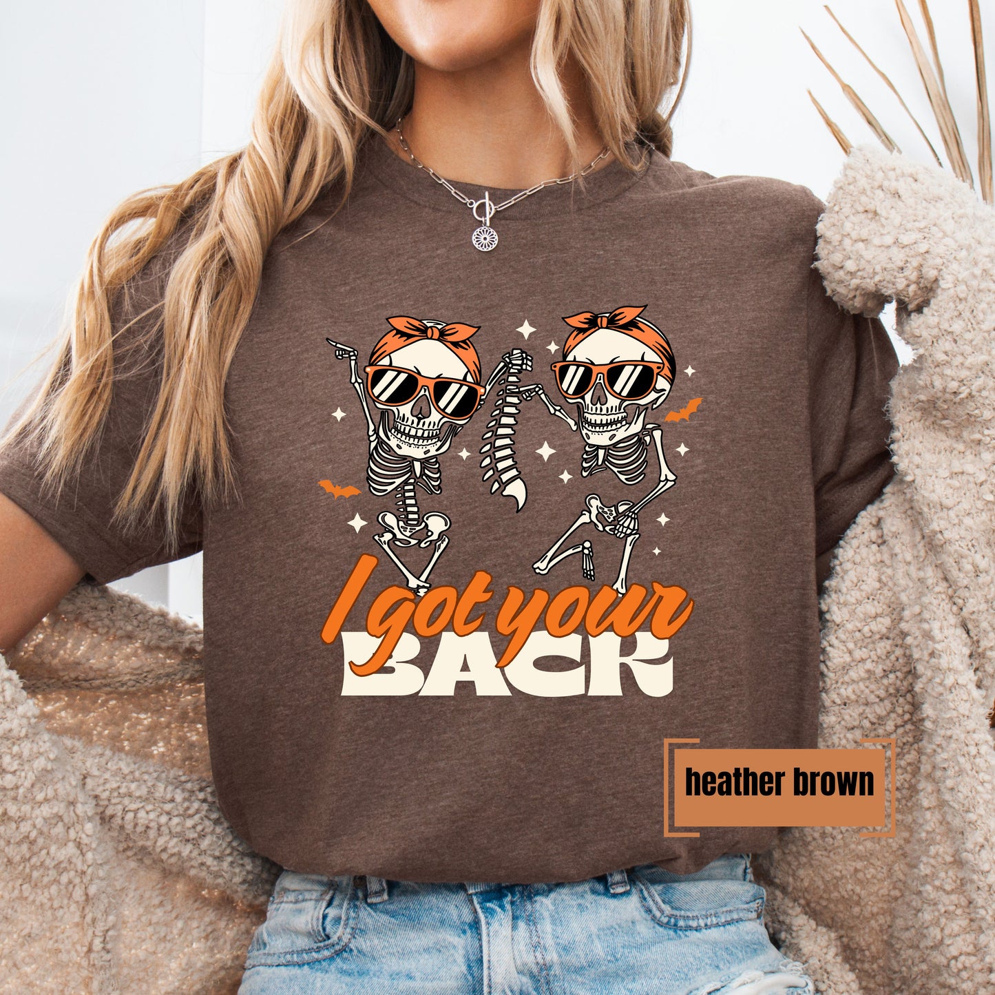 I Got Your Back Skeleton Shirt – Funny Retro Halloween Graphic Tee – Bella+Canvas Soft Spooky Season T-Shirt