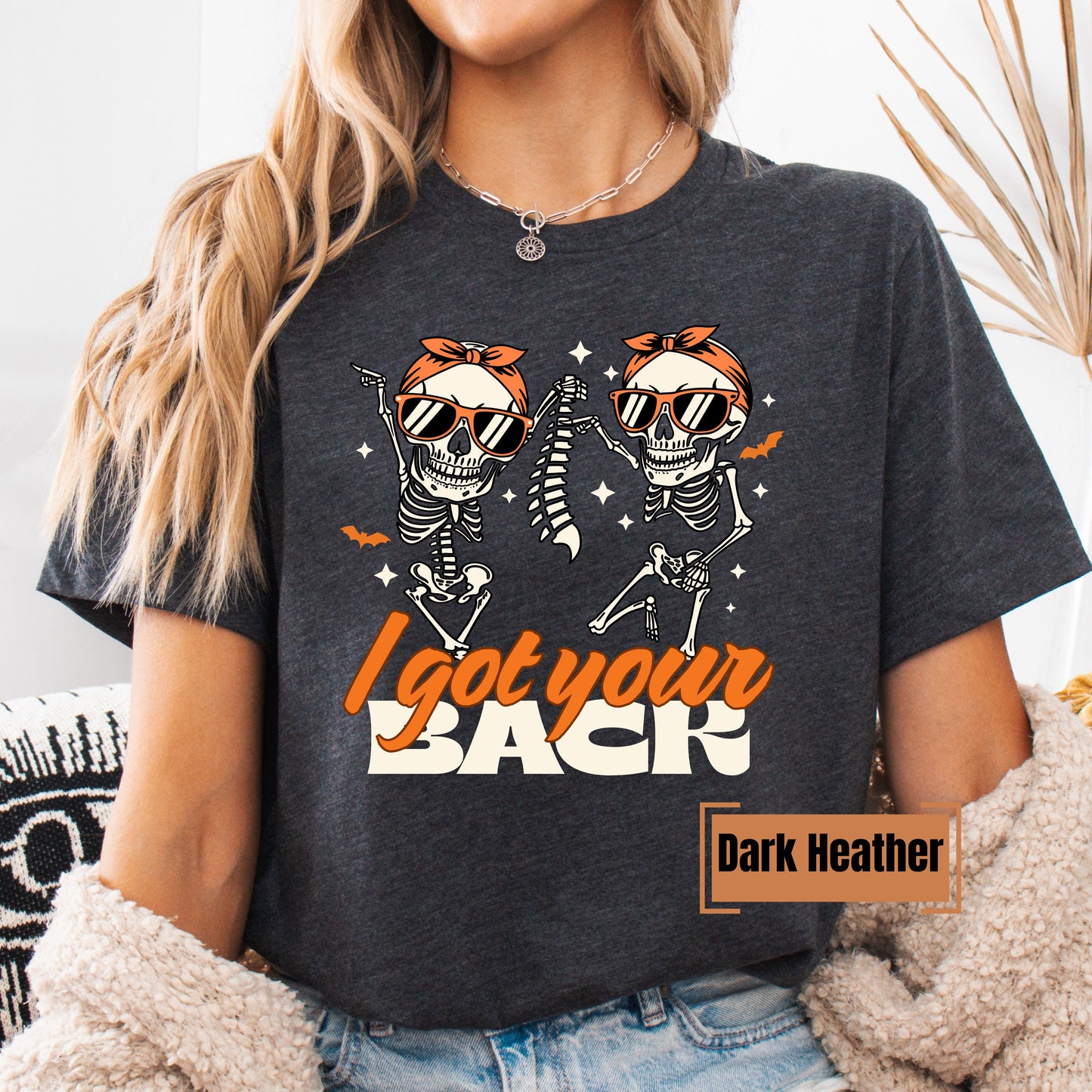 I Got Your Back Skeleton Shirt – Funny Retro Halloween Graphic Tee – Bella+Canvas Soft Spooky Season T-Shirt