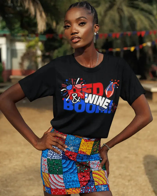 Red, Wine & Boom! β Funny 4th of July Wine Shirt for Women & Wine Lovers-Shirt in a Cup