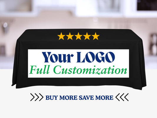 Custom 6ft Tablecloth with Logo: Waterproof Polyester Event Table Cover