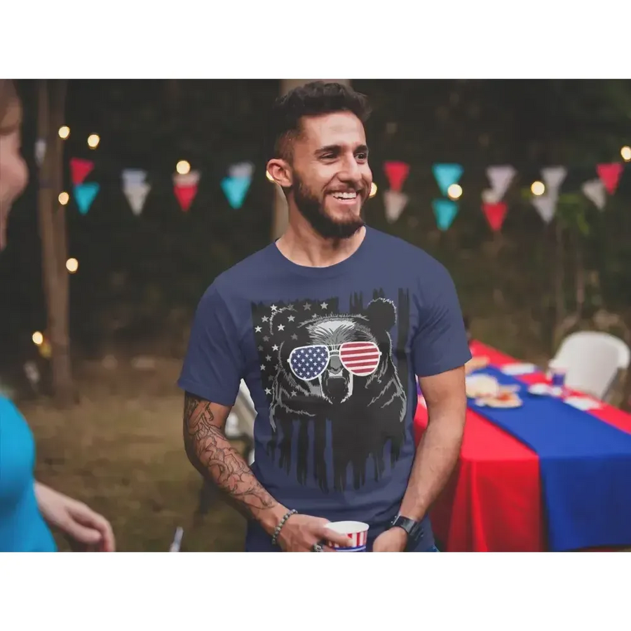 4th of July Bear Shirt – Patriotic USA Flag Glasses Tee for Men & Women-Shirt in a Cup