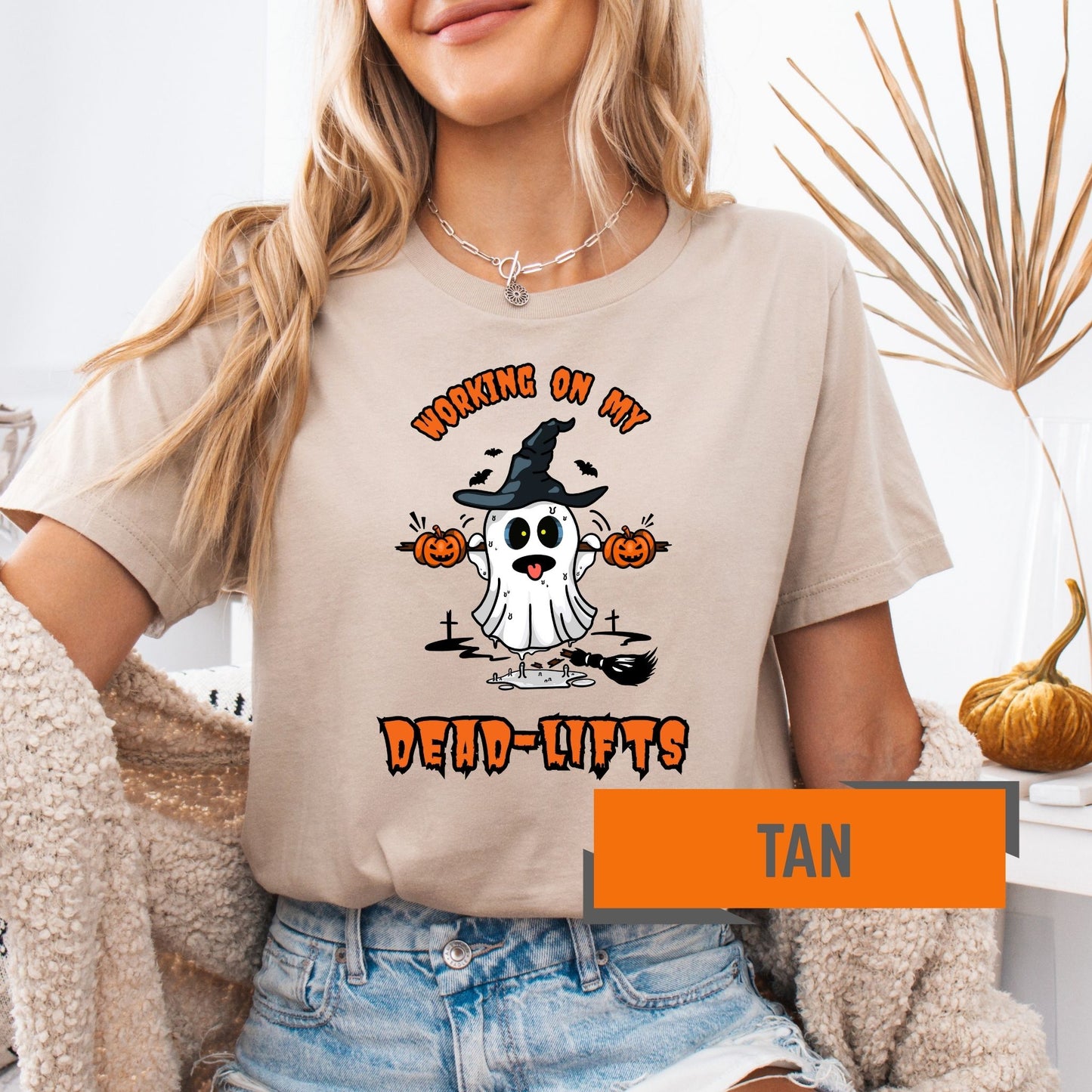 Working on My Dead-Lifts Halloween Shirt – Funny Ghost Gym Tee – Spooky Fitness Shirt – Fall Workout Tee – Bella Canvas or Comfort Colors