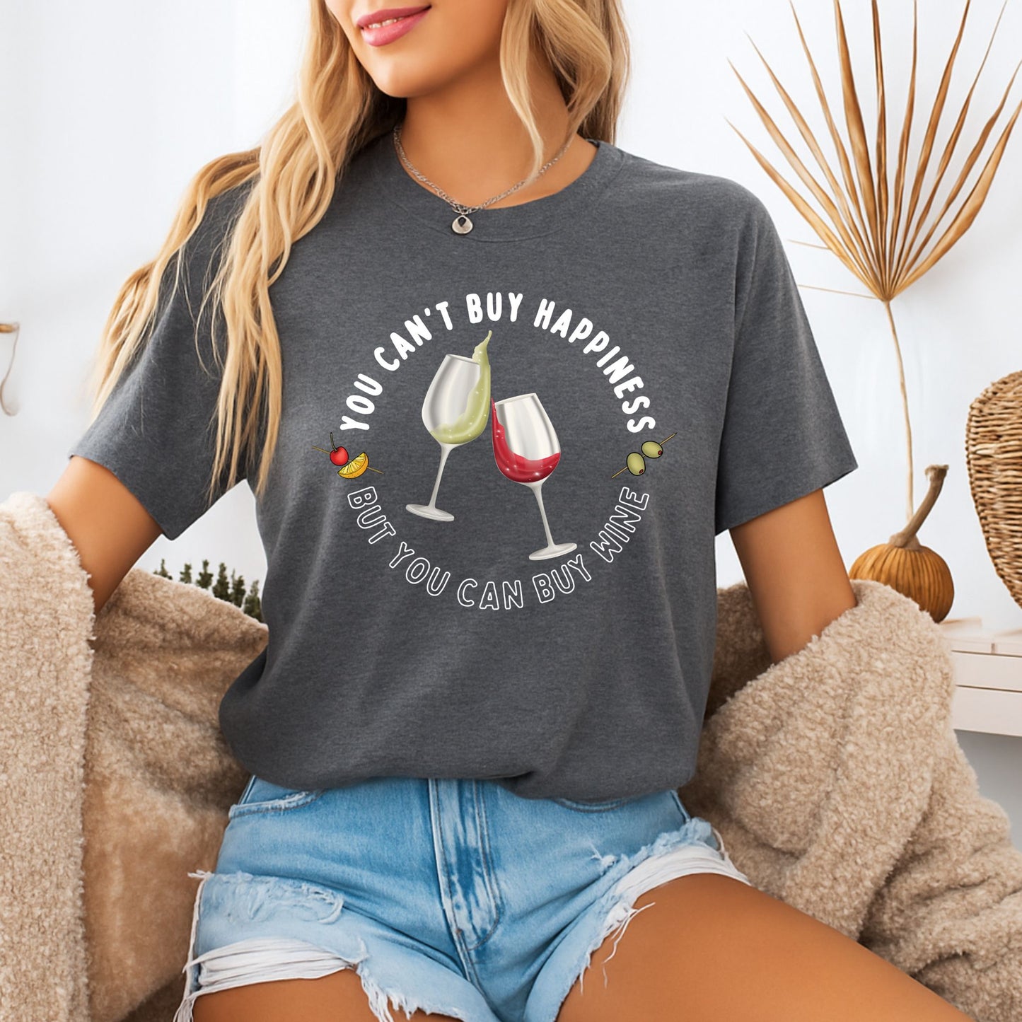 Funny Wine Lover Shirt – You Can’t Buy Happiness But You Can Buy Wine Tee | Bella + Canvas Unisex