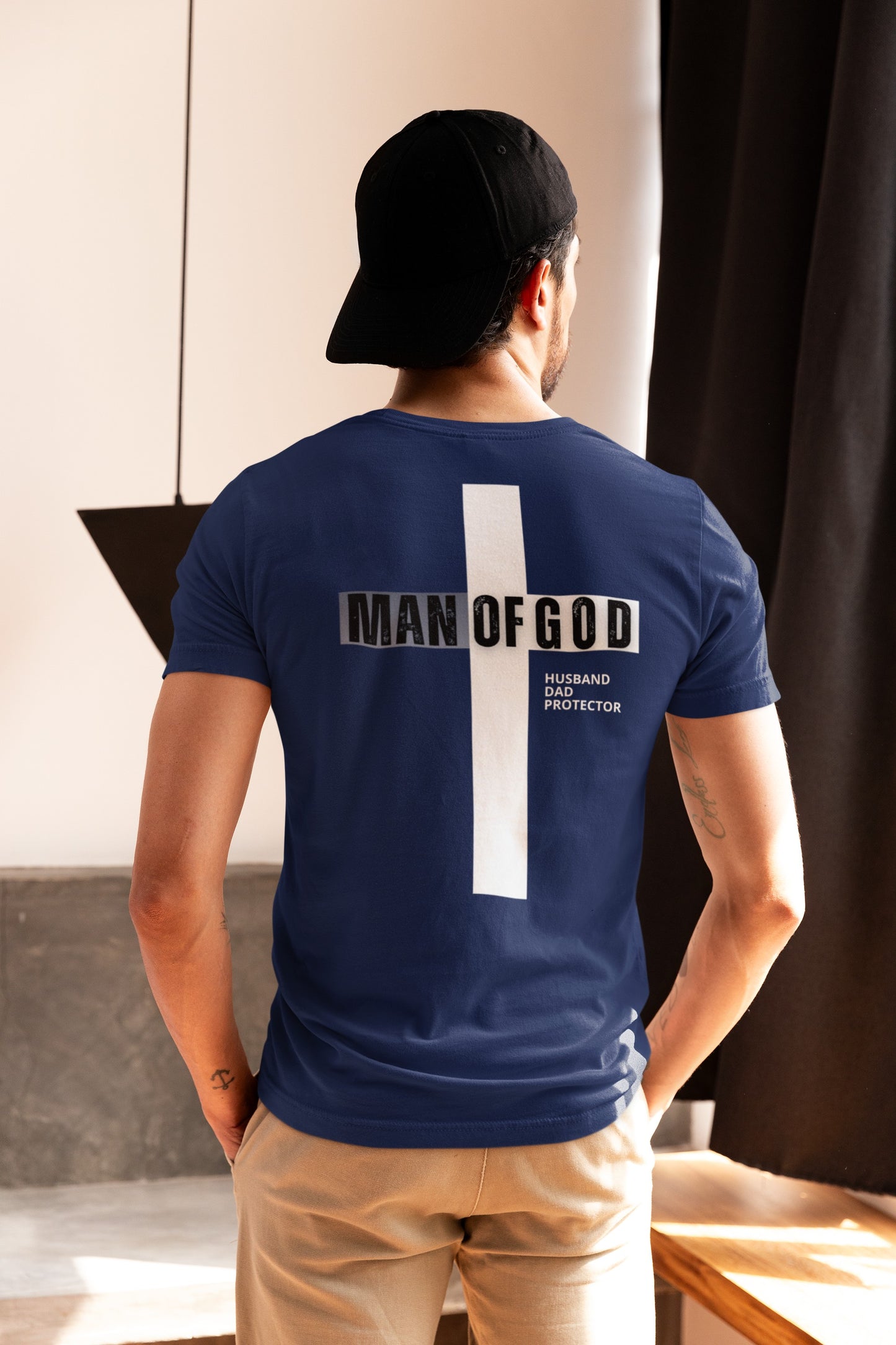 Man of God Christian T-Shirt – Faith-Based Father's Day Gift | M.O.G. Front & Cross Back Design