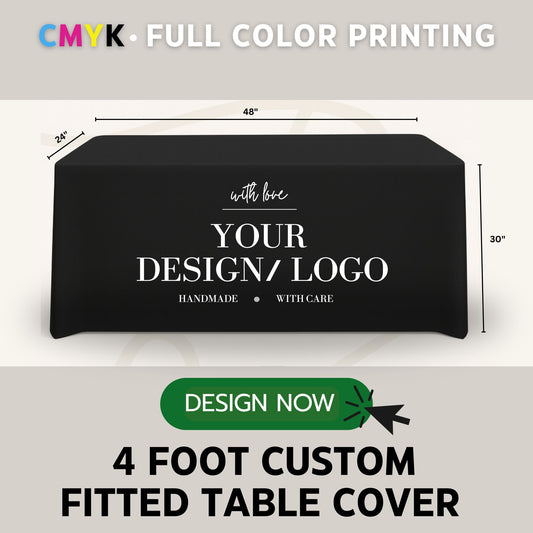 Custom 4ft Fitted Tablecloth with Logo: Waterproof Polyester Event Table Cover