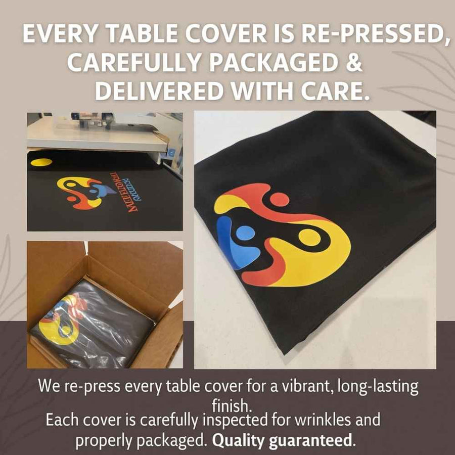 Custom 6ft Fitted Tablecloth with Logo: Waterproof Polyester Event Table Cover