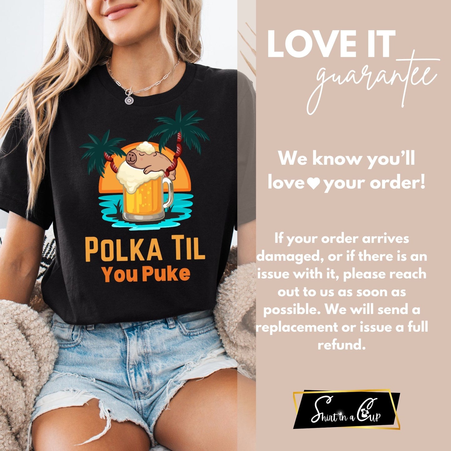 Polka Til You Puke Oktoberfest Shirt – Funny Beer Festival Tee – Sloth & Beer Mug Design – Bella + Canvas 3001