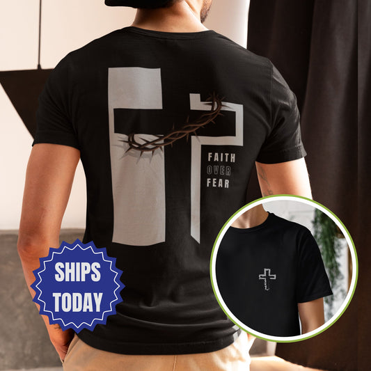Faith Over Fear Christian Shirt – Crown of Thorns Cross Tee