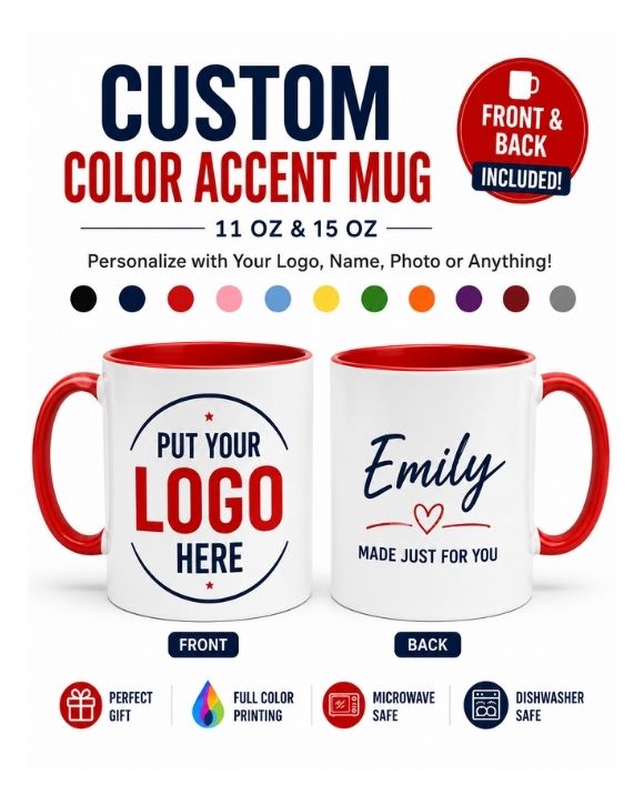 Custom Color Accent MUG| 11 oz & 15 oz Personalized Coffee Mug