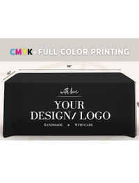 Custom 8ft Fitted Tablecloth with Logo: Waterproof Polyester Event Table Cover