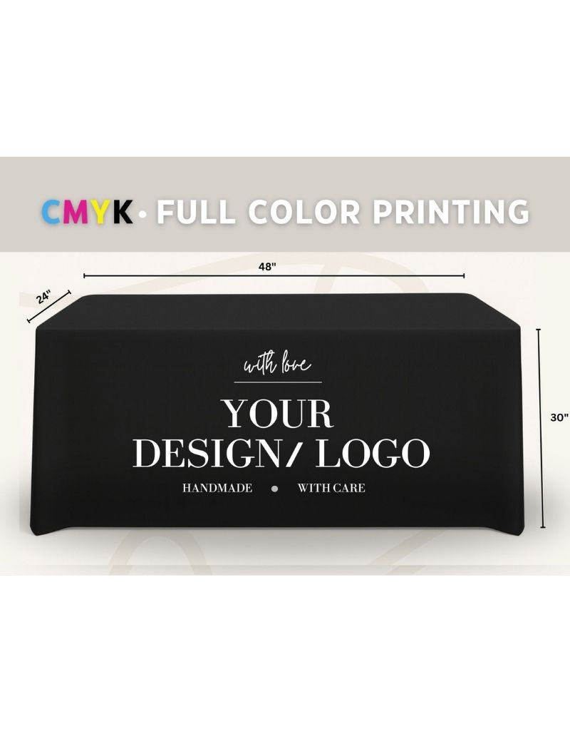 Custom 4ft Fitted Tablecloth with Logo: Waterproof Polyester Event Table Cover