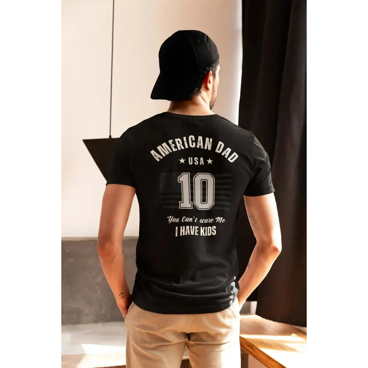 American Dad Shirt – “You Can’t Scare Me, I Have Kids” – Funny Father’s Day Tee-Shirt in a Cup