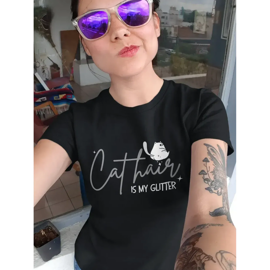 CAT HAIR Is My GLITTER Shirt – Funny Cat Mom Tee – Unisex T-Shirt for Cat Lovers-Shirt in a Cup