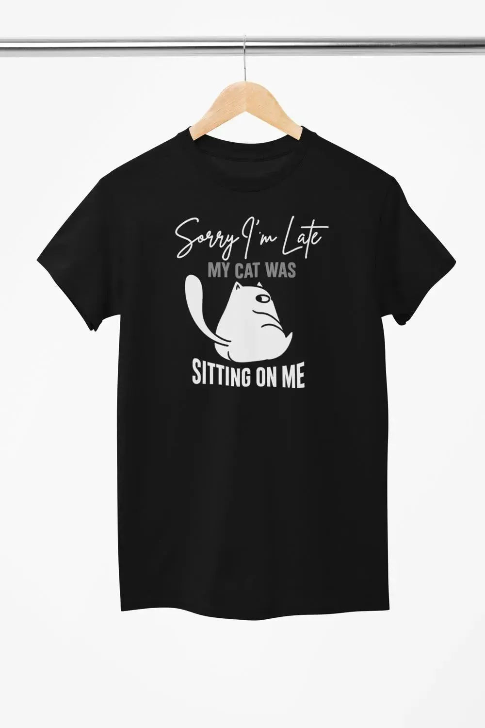 Funny Cat Shirt – Sorry I’m Late My Cat Was Sitting on Me – Cat Lover T-Shirt – Unisex Tee-Shirt in a Cup