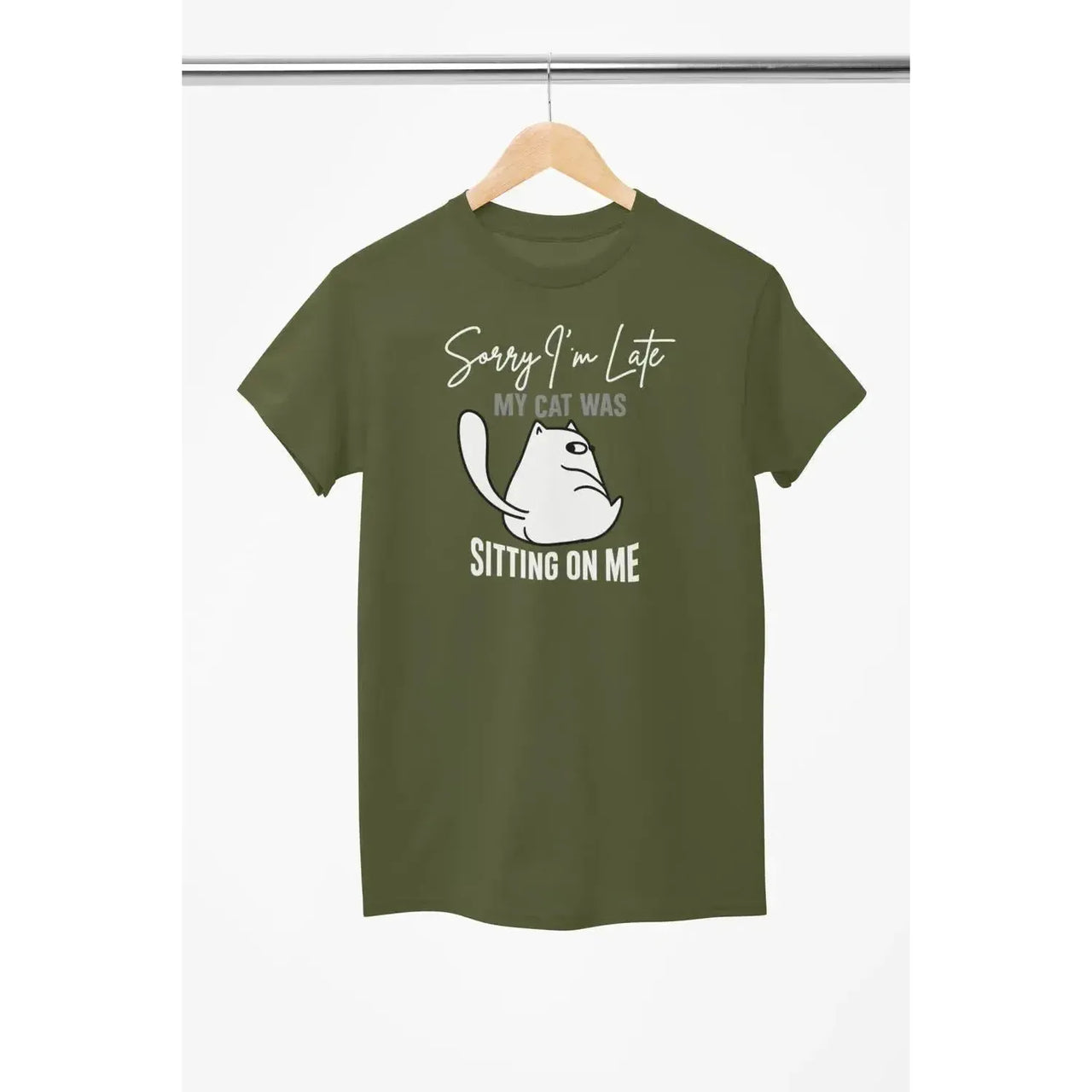 Funny Cat Shirt – Sorry I’m Late My Cat Was Sitting on Me – Cat Lover T-Shirt – Unisex Tee-Shirt in a Cup