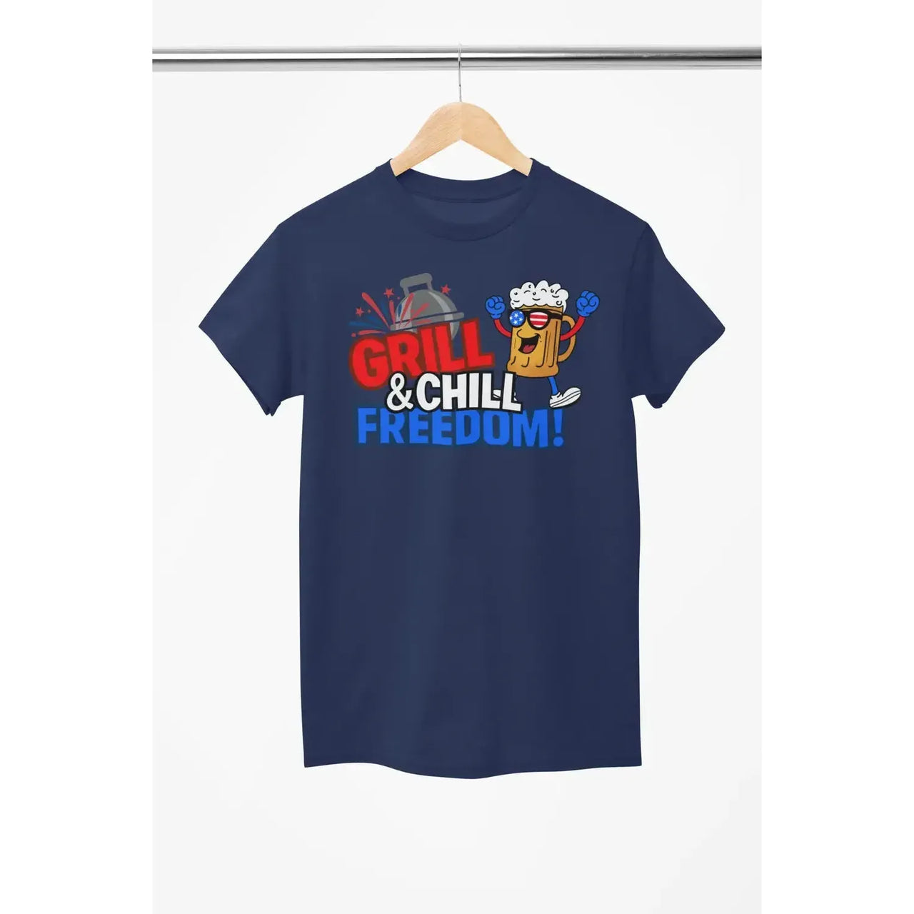 Grill & Chill Freedom T-Shirt – Patriotic Beer & BBQ Shirt for 4th of July-Shirt in a Cup