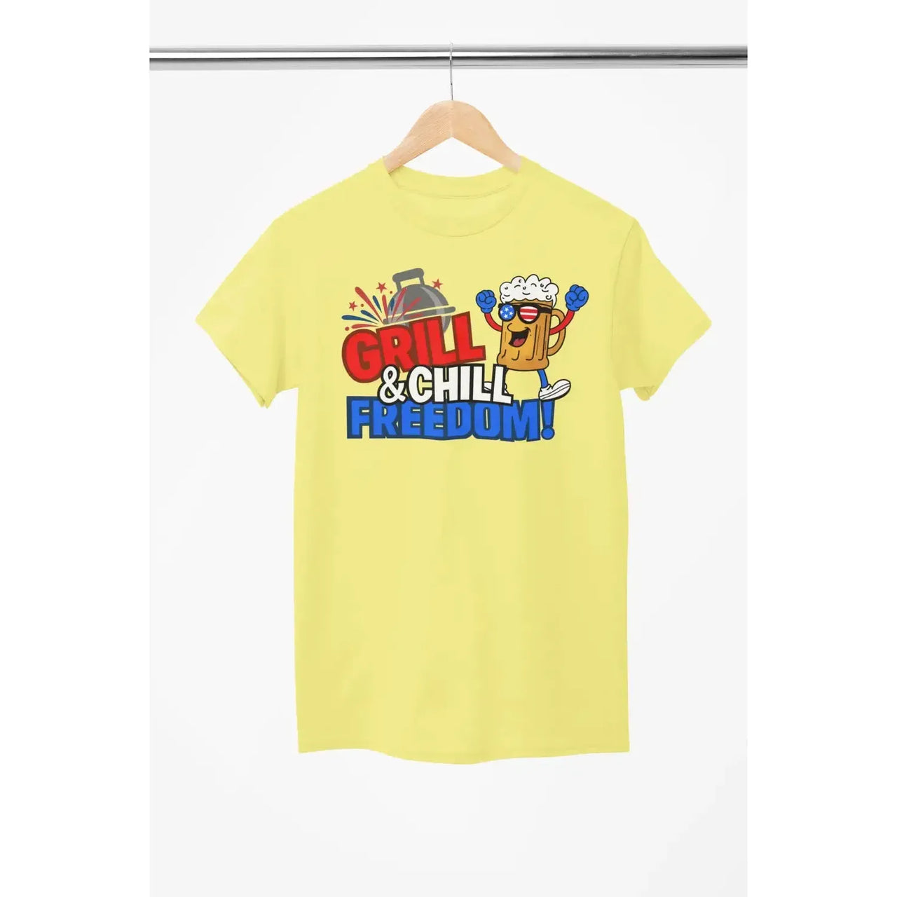 Grill & Chill Freedom T-Shirt – Patriotic Beer & BBQ Shirt for 4th of July-Shirt in a Cup