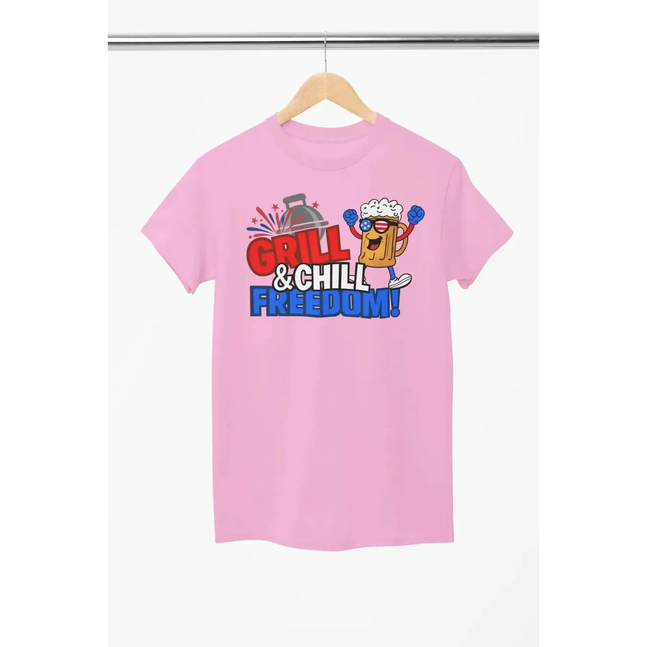 Grill & Chill Freedom T-Shirt – Patriotic Beer & BBQ Shirt for 4th of July-Shirt in a Cup