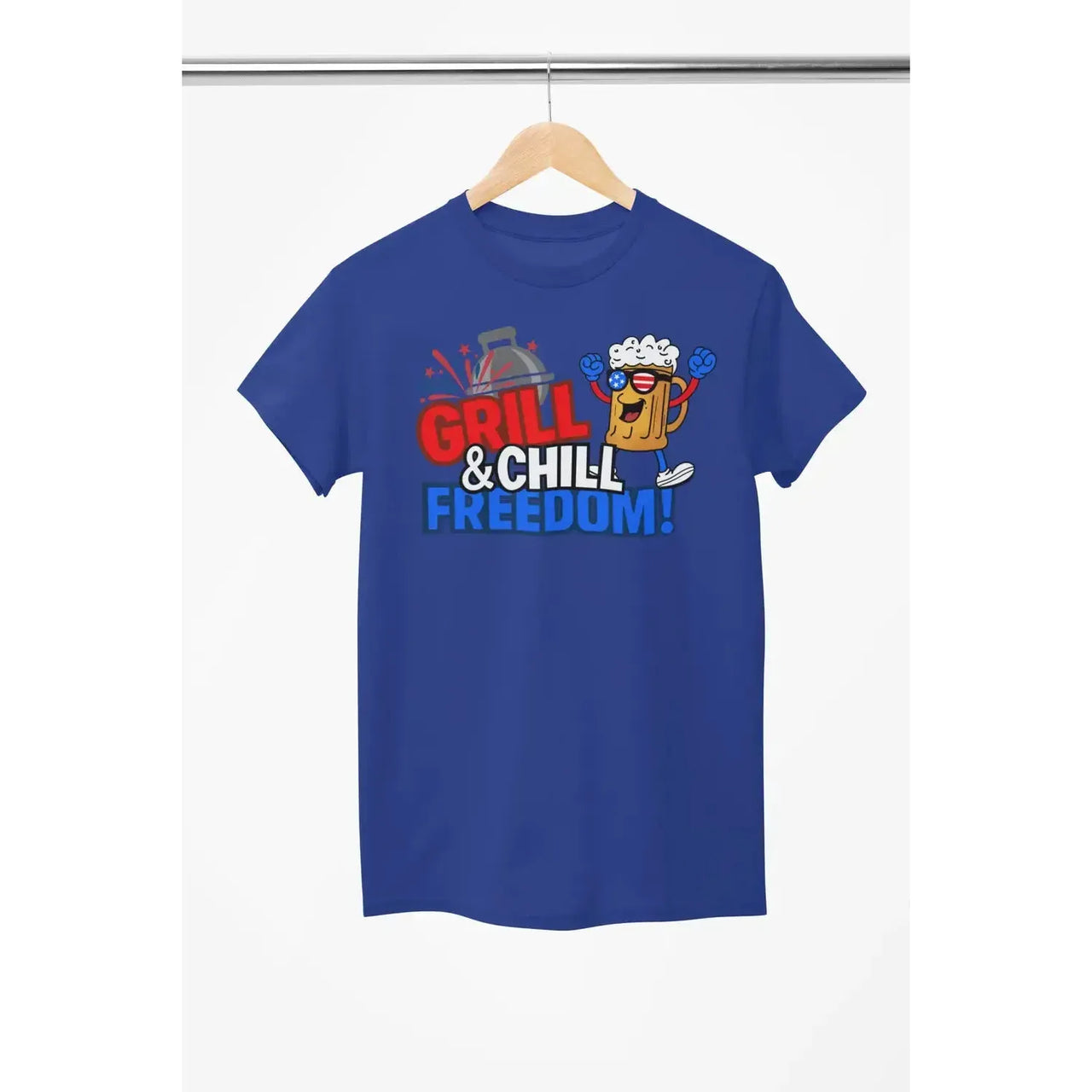 Grill & Chill Freedom T-Shirt – Patriotic Beer & BBQ Shirt for 4th of July-Shirt in a Cup