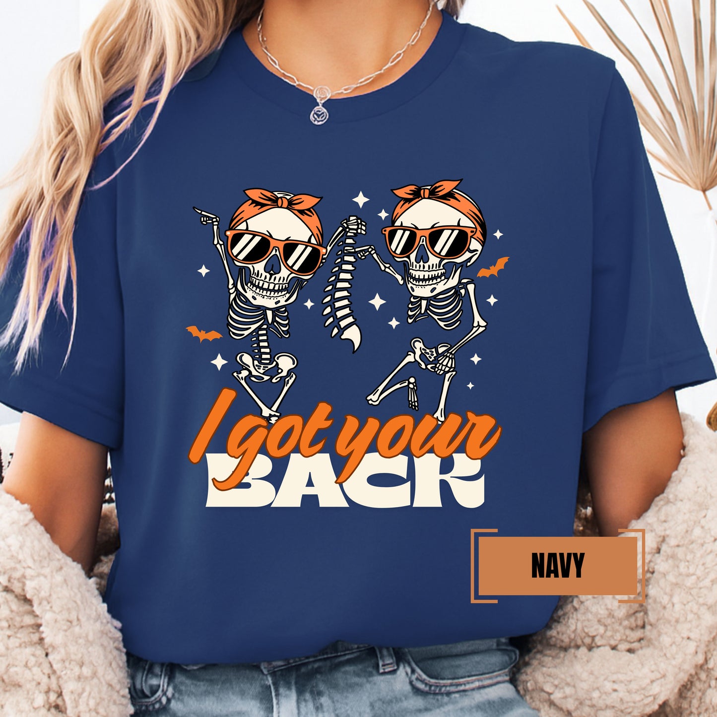 I Got Your Back Skeleton Shirt – Funny Retro Halloween Graphic Tee – Bella+Canvas Soft Spooky Season T-Shirt